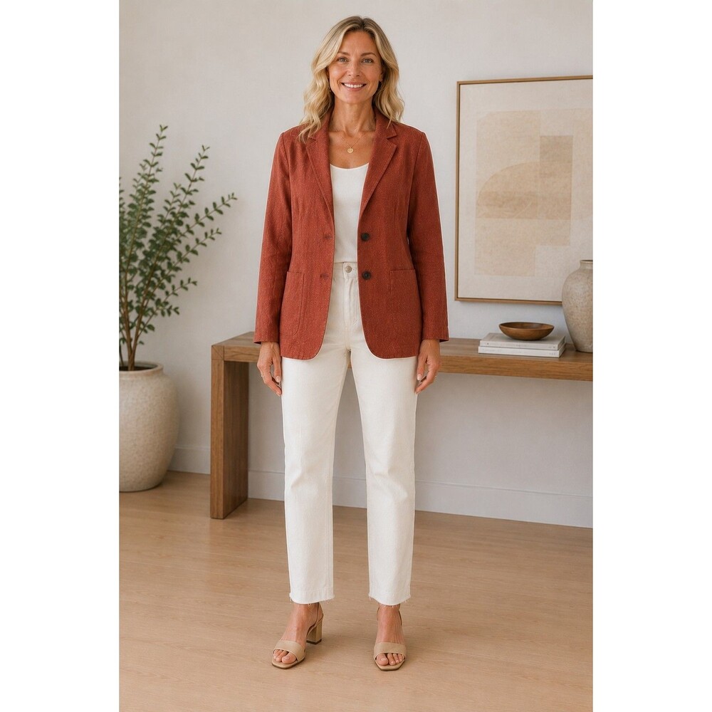 Pendleton Women’s 100% Linen Blazer Jacket Sz L Tall Rust Terracotta 2 Button